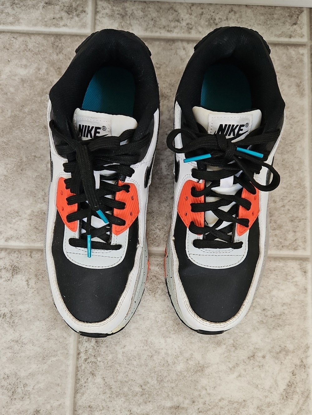 Air Jordan Youth Black White Sneakers with Orange and Teal Accents